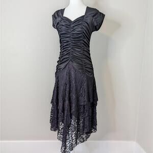 Vintage 80s 90s Isadora New York goth lace ruched dress